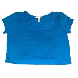 Ambiance Apparel Turquoise Scoop Neck Crop Top, Size Large